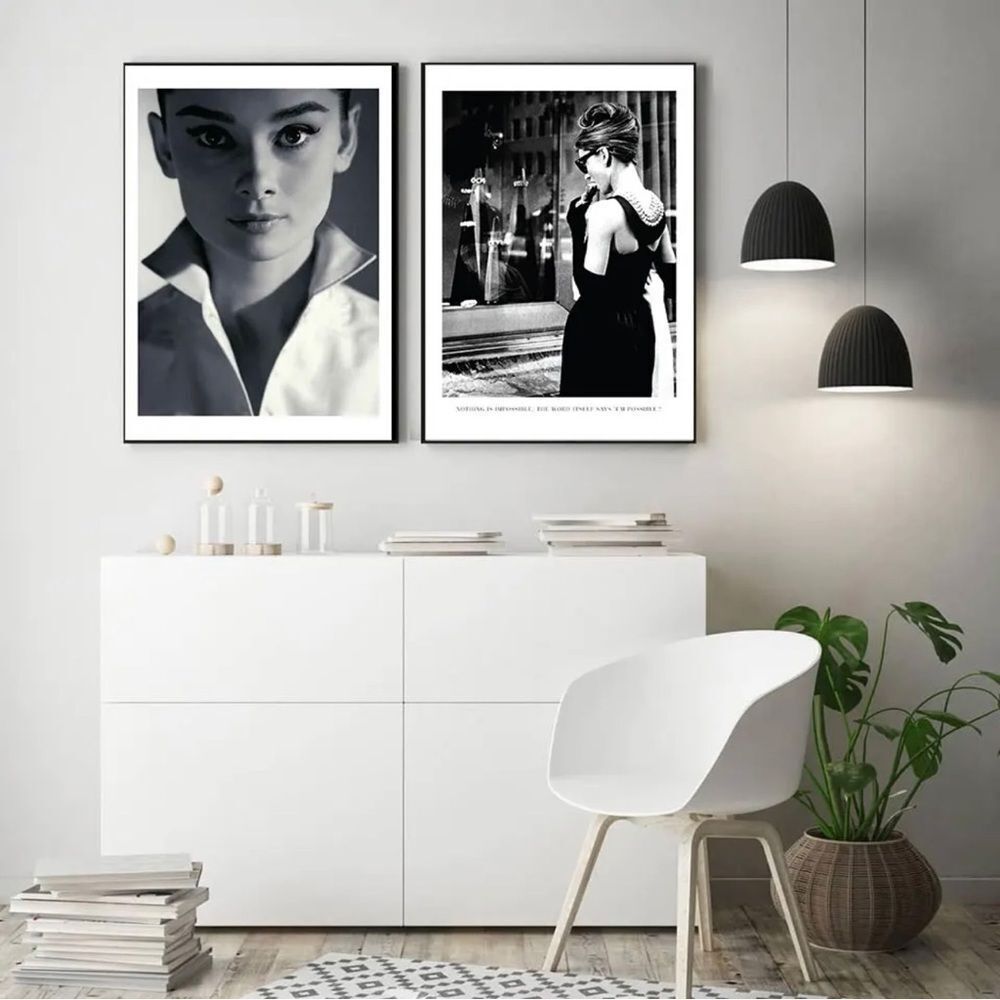 SET 5 Audrey Hepburn breakfast at Tiffanys prints B&W wall art home decor
